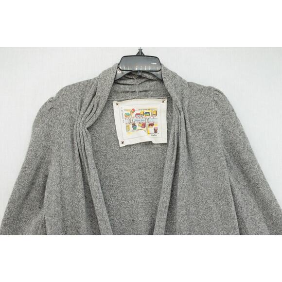 Anthropologie Meguro River Cardigan Women's Small Gray Puff Sleeve Open Sweater - Picture 2 of 8